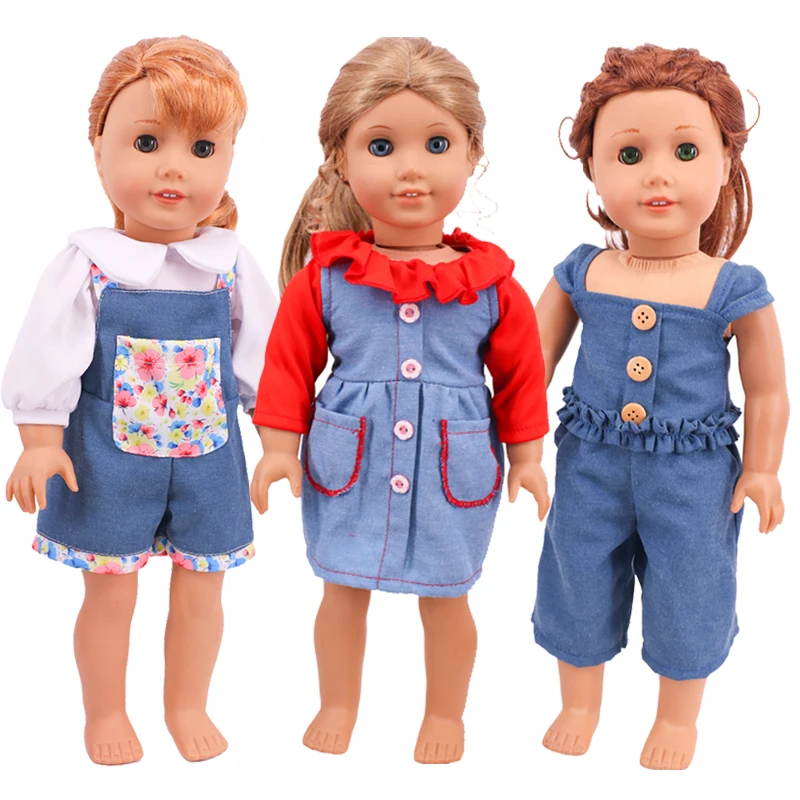 

Girl Doll Baby Clothes Handmade Denim Jumpsuit Skirt Casual Outfit For 18inch American &43cm Reborn Baby Russia DIY Gifts OG Toy