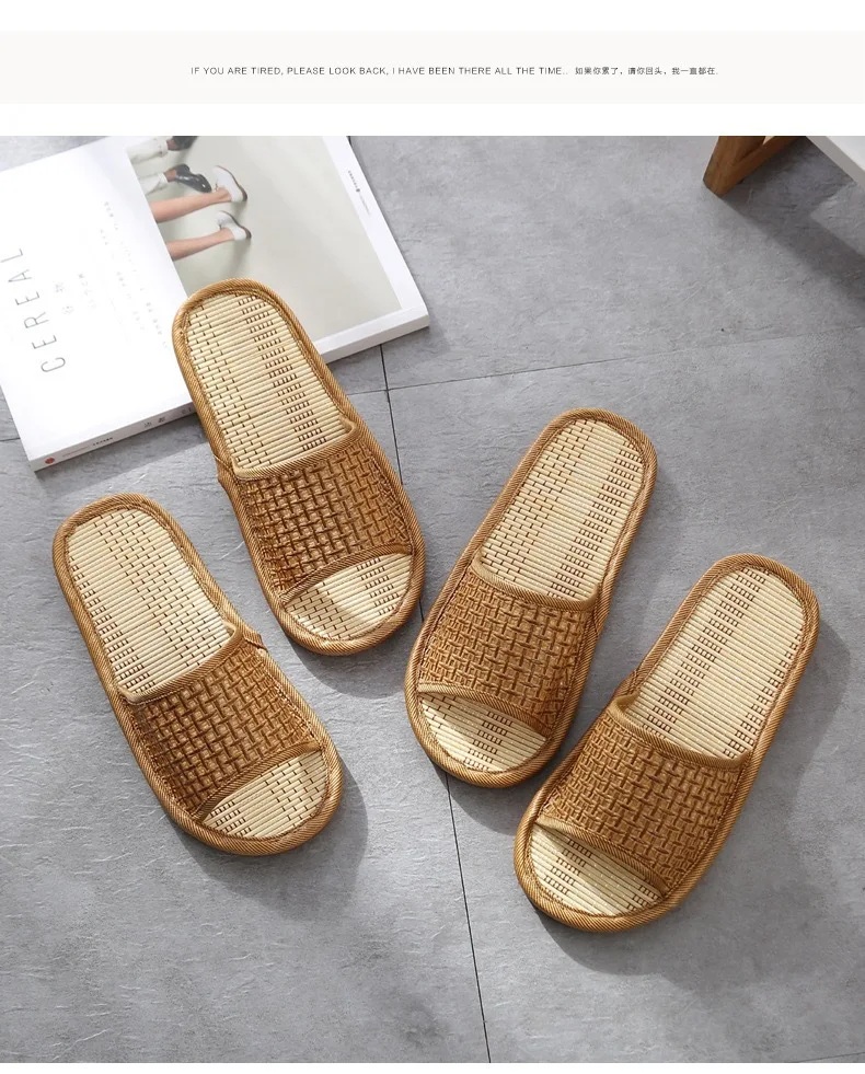 Sommerhausschuhe aus Bambus und Rattan für Damen/Herren – atmungsaktive Paar-Sandalen, rutschfeste Innenrutschen mit weicher Sohle für Zuhause/Strand – Detail 3