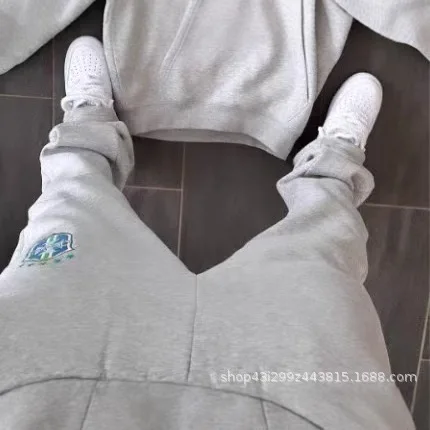 Unisex Fleece Tracksuit 2Pcs Set Hooded Sweatshirt Wide Leg Sweatpants Oversized Streetwear Matching Outfit Men Women Daily Wear view 4
