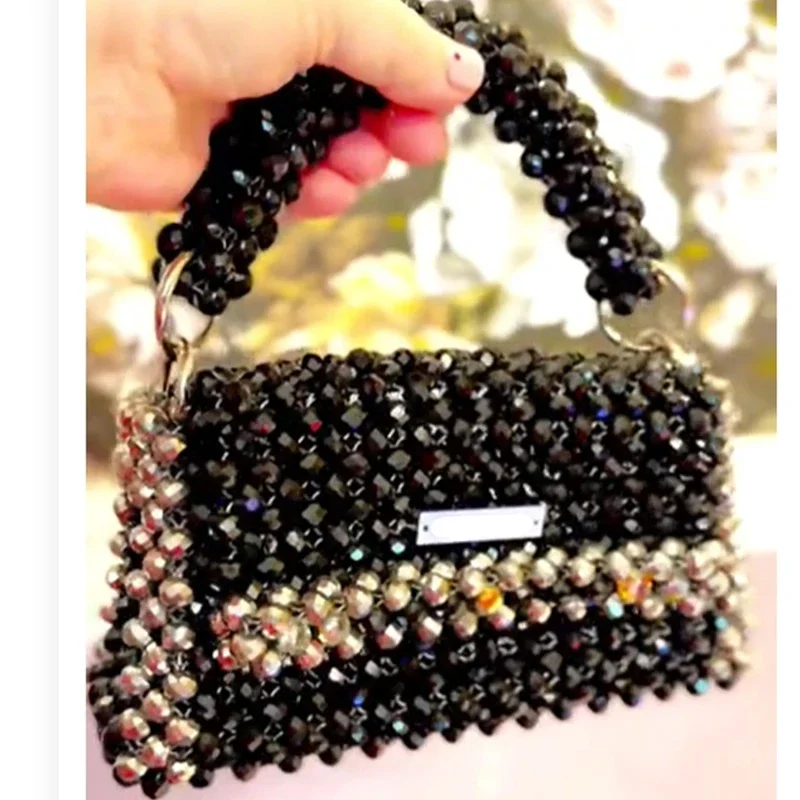 

Ins Crystal Women's Bag New Shiny Square Flip Shoulder Bags for Woman Handmade Beaded Party Handheld Ladies Customizable