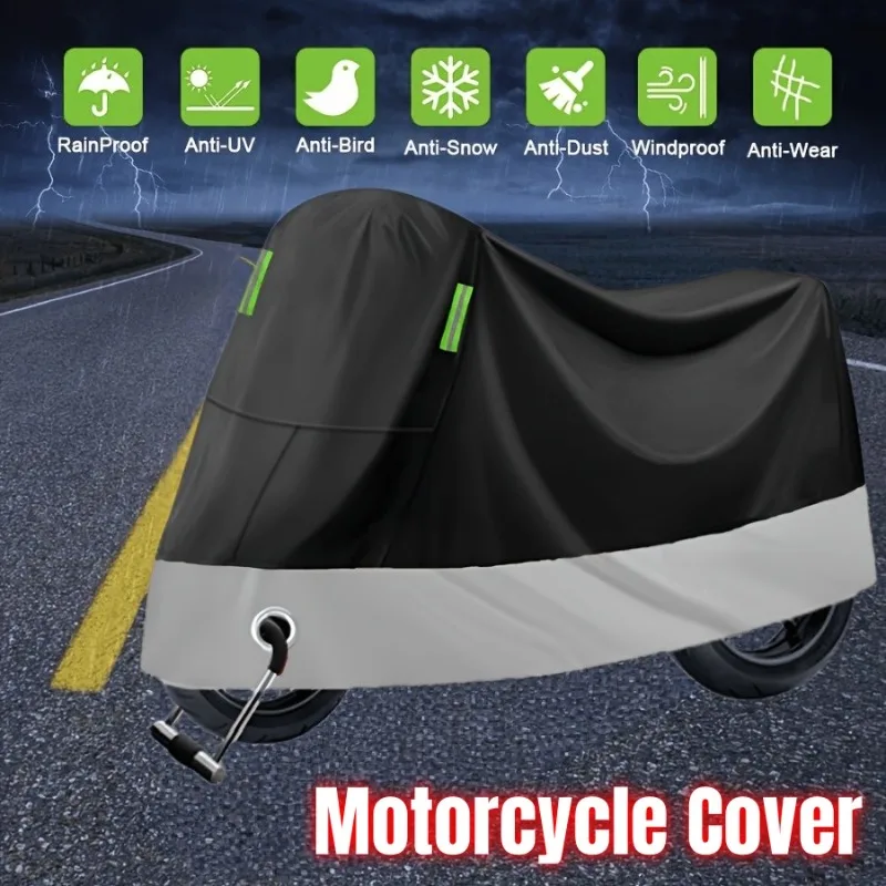

Outdoor Black Motorcycle Hood with Buttons Security Lock Holes All Seasons Thickened Protection UV Rain Snow Motorcycle Cover