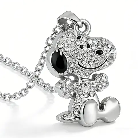 Cartoon Snoopy Full Zircon Necklace Couple Gift Pendant Cartoon Dog Clavicle Chain Valentine's Day Necklace