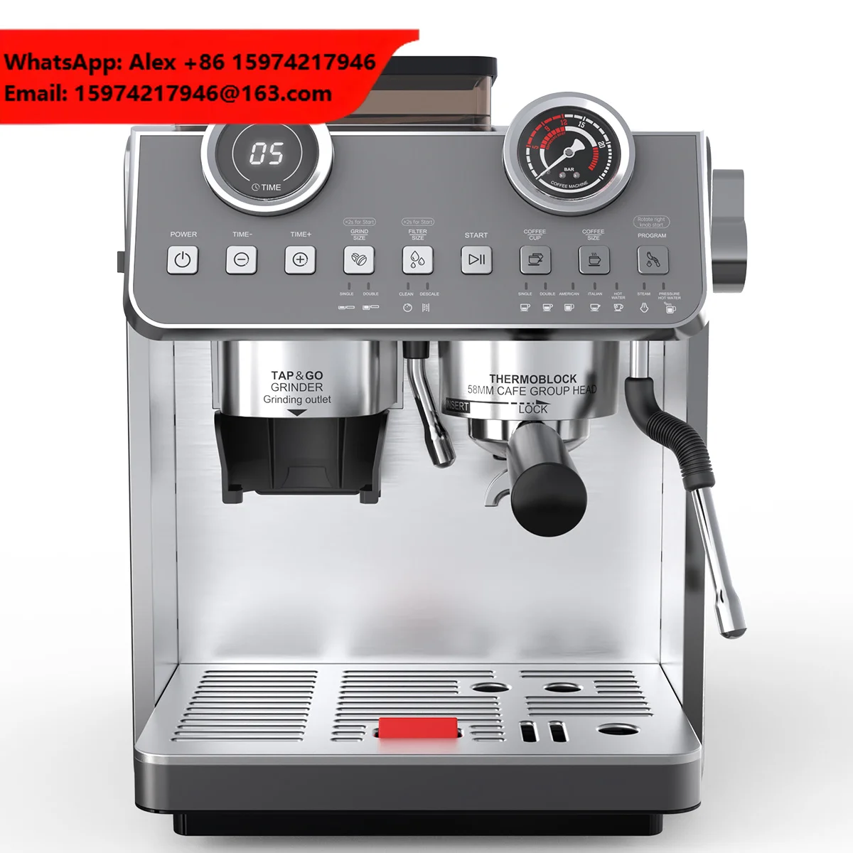 Best Custom Dual Boiler Espresso Machine 2.7L Water Tank Capacity Multifunctional Coffee Maker Stainless Steel Grinder Hotels