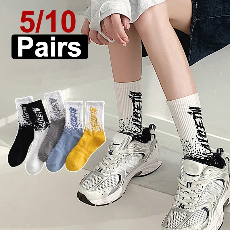 

5/10 пар унисекс носков с круглым вырезом и буквами, модные уличные стильные удобные впитывающие пот дышащие повседневные носки для пар