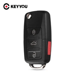 KEYYOU Folding 4 3+1 Buttons Car Remote Flip Key Shell Case Fob For Volkswagen Vw Jetta Golf Passat No Blade