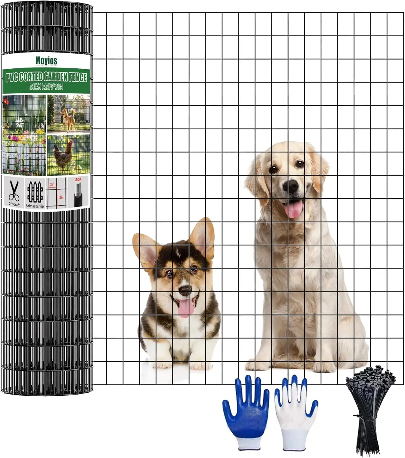 

15GA Welded Wire Mesh Fence 36"x50' Roll 2"x3" Mesh PVC Coated Galvanized Steel Black
