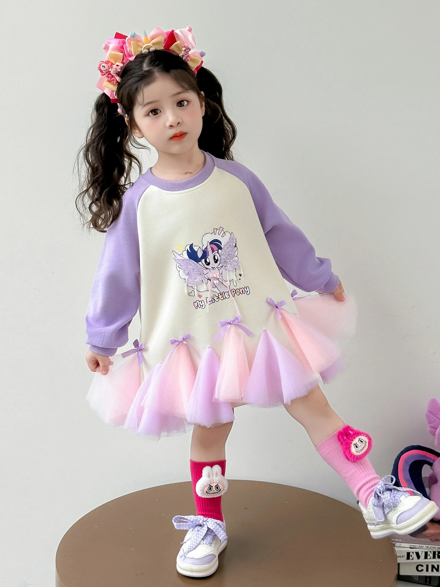 

Faionable Cartoon Princ Dr for Girls Autumn New Arrival Straight Cut Long Sve Sweet Sle Children's Clothing
