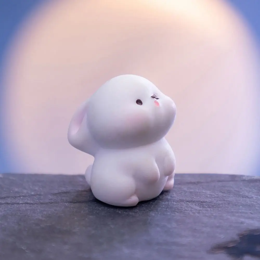 Cute Chinese Style Mooncake Rabbit Ornament Cartoon Mini Miniature Rabbit Figurine Resin Bunny Micro Landscape Fairy Garden