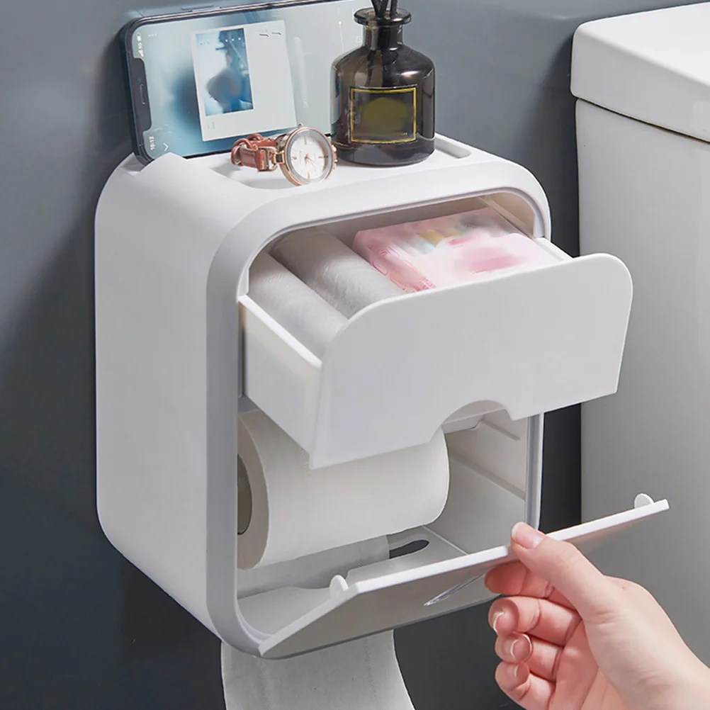 

Multi-Functional Tissue Box Punch-Free Waterproof Design For Bathroom Kitchen Bedroom Tissue Storage Box Toilet Paper Holder