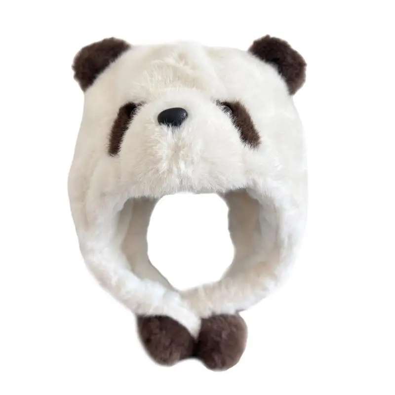

652F Ear Flap Hat Cartoon Plush Panda Hat Outdoor Sport Cycling Hiking Hat Headgear