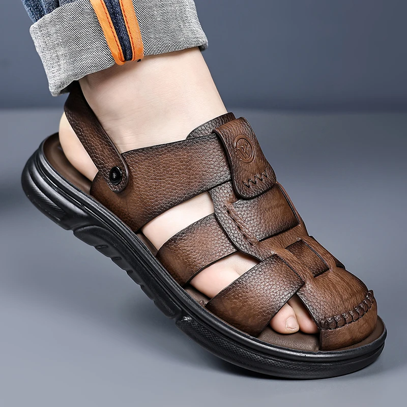 Fashion Brand Men Two-piece Set of Non Slip Sandals for Summer New Men Comfortable Toe Cap Anti-collision Soft Soled Beach Shoes