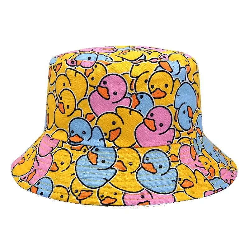 Duck Print Bucket Hats for Men Women Summer Sunshine Fisherman Hat Reversible Outdoor Sunscreen Hip Hop Panama Sun Gorras