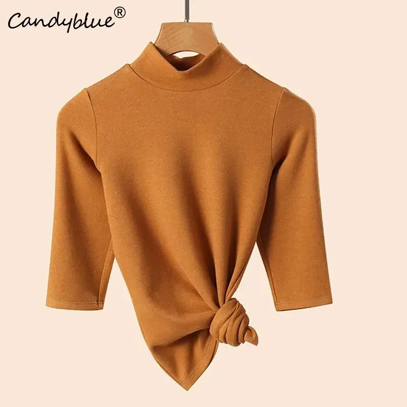 Half High Collar Loose Casual Solid Women's Pullover Half Sleeve Korean Fashion Luxury Female Versatility Bottoming Shirt 2023