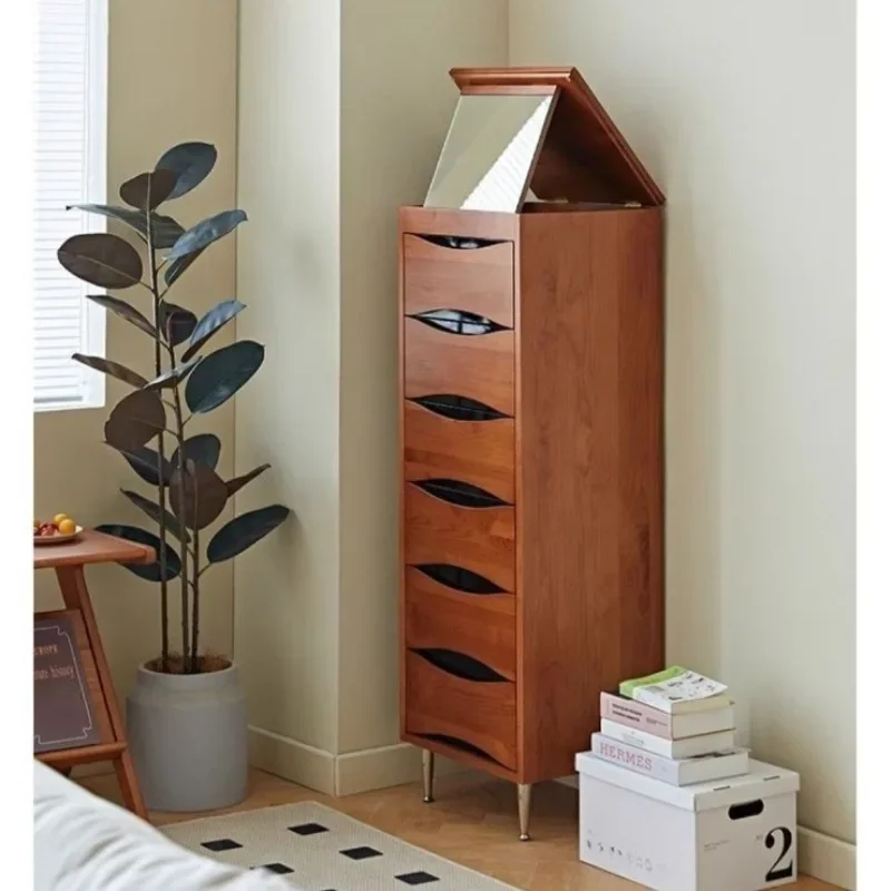 Solid wood locker, makeup folding mirror cabinet, retro multi-chest cabinet, living room combination side cabinet