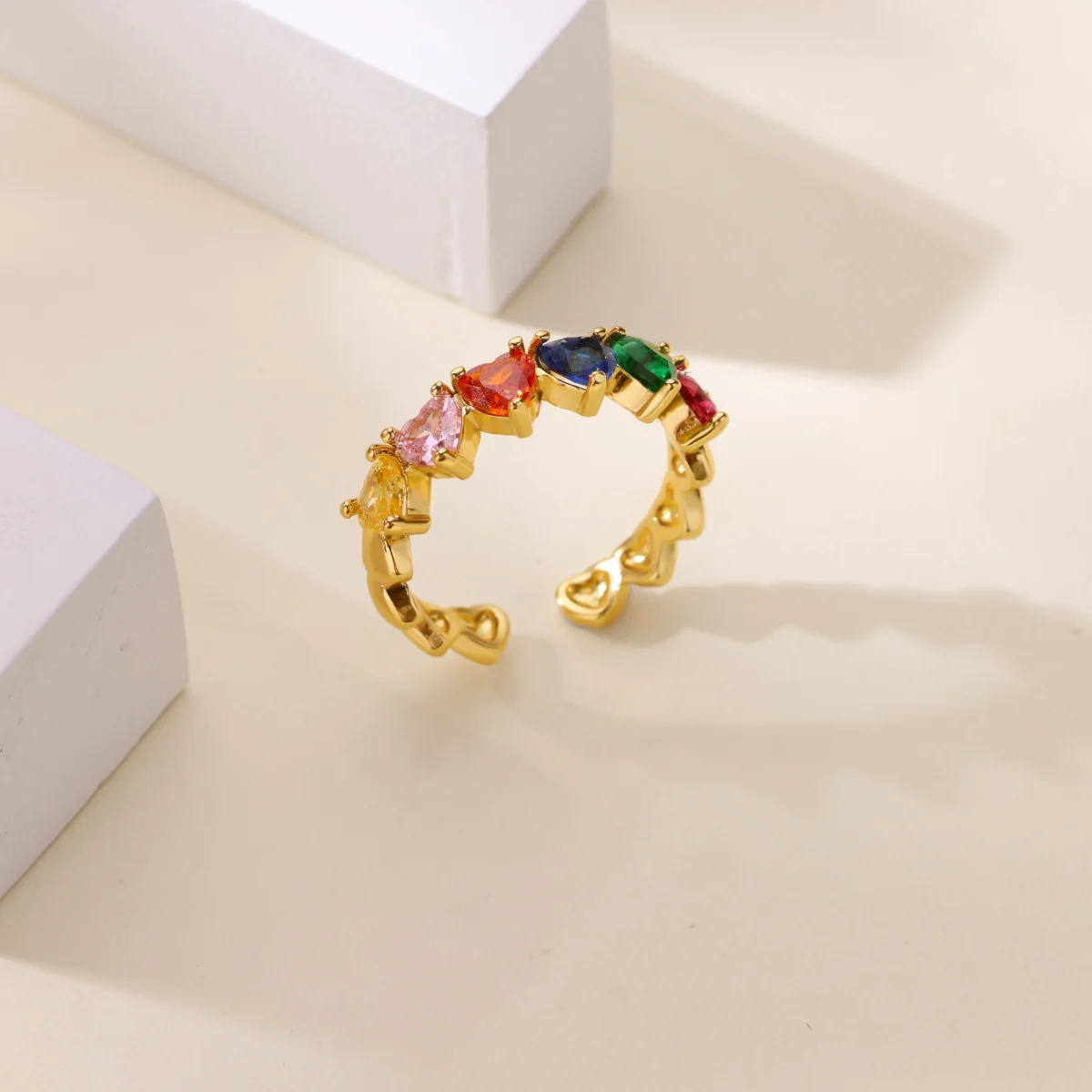 فاخر قوس قزح الزركون زهرة القلب خواتم للنساء الفولاذ المقاوم للصدأ الذهب اللون هندسية خاتم 2025 موضة الزفاف زوجين مجوهرات