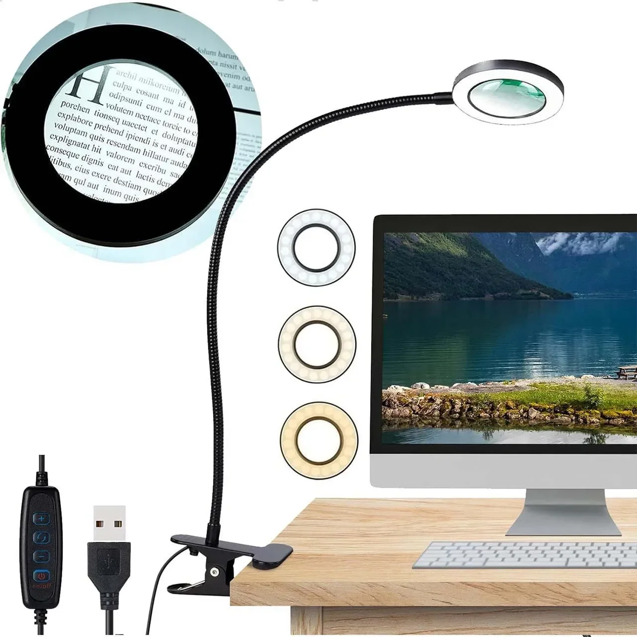Durable Clip-on Magnifying Glass with LED Light High Definition Large Lens Elderly Reading Maintenance Jewelry Identification