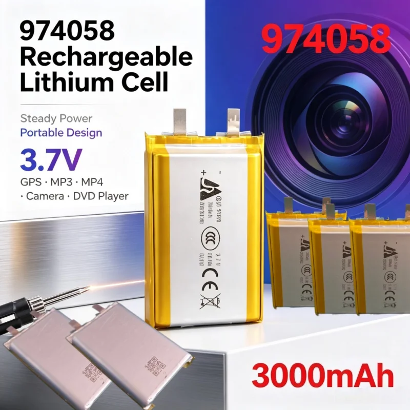 Long‑Lasting 3000mAh 3.7V 974058 Lithium Polymer Battery for MP3 MP4 GPS DVD Player