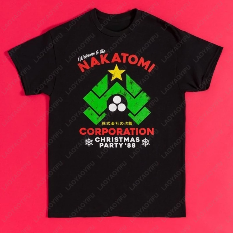 

Die Hard Inspired Nakatomi Corporation Christmas Black TShirt Men Women Japanese Style Classics Cotton Tees All Match Tops Gift