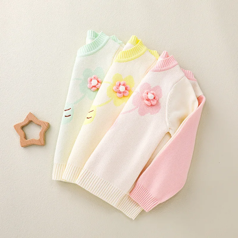 2Piece Sets Spring Autumn Toddler Girl Outfits Korean Cartoon Cute Flower Baby Sweater+Pants Knitted Suit Newborn Clothes BC1929