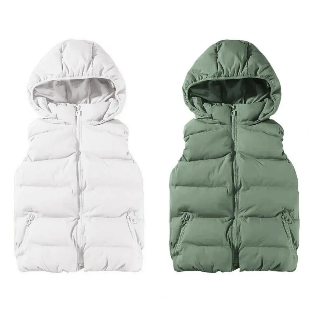 Winter Jacket  Zipper Pockets   Women Vest Coat Hooded Women Cotton Vest Autumn Casual Wear