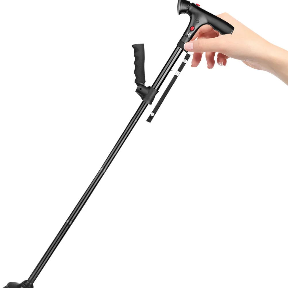 

Телескопическая складная светодиодная трость с регулируемой высотой, стабильная 4-футовая основа, кнопка сигнализации, подлокотник, трость для пожилых людей на открытом воздухе