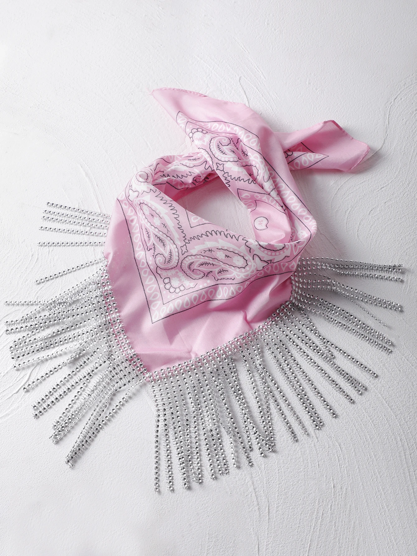 Hair Scarf Satin Paisley Print Bandana Rhinestone Tassel Disco Headbands Women Square Kerchief Hair Band Girls Hair Accessories