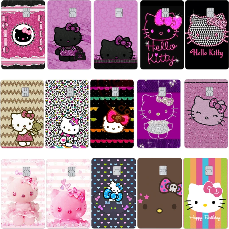 

Наклейки для кредитных и дебетовых карт в стиле Y2K Hello Kitty: защитные пленки-стикеры для карт без чипа, с аниме, кавайными мультяшными персонажами