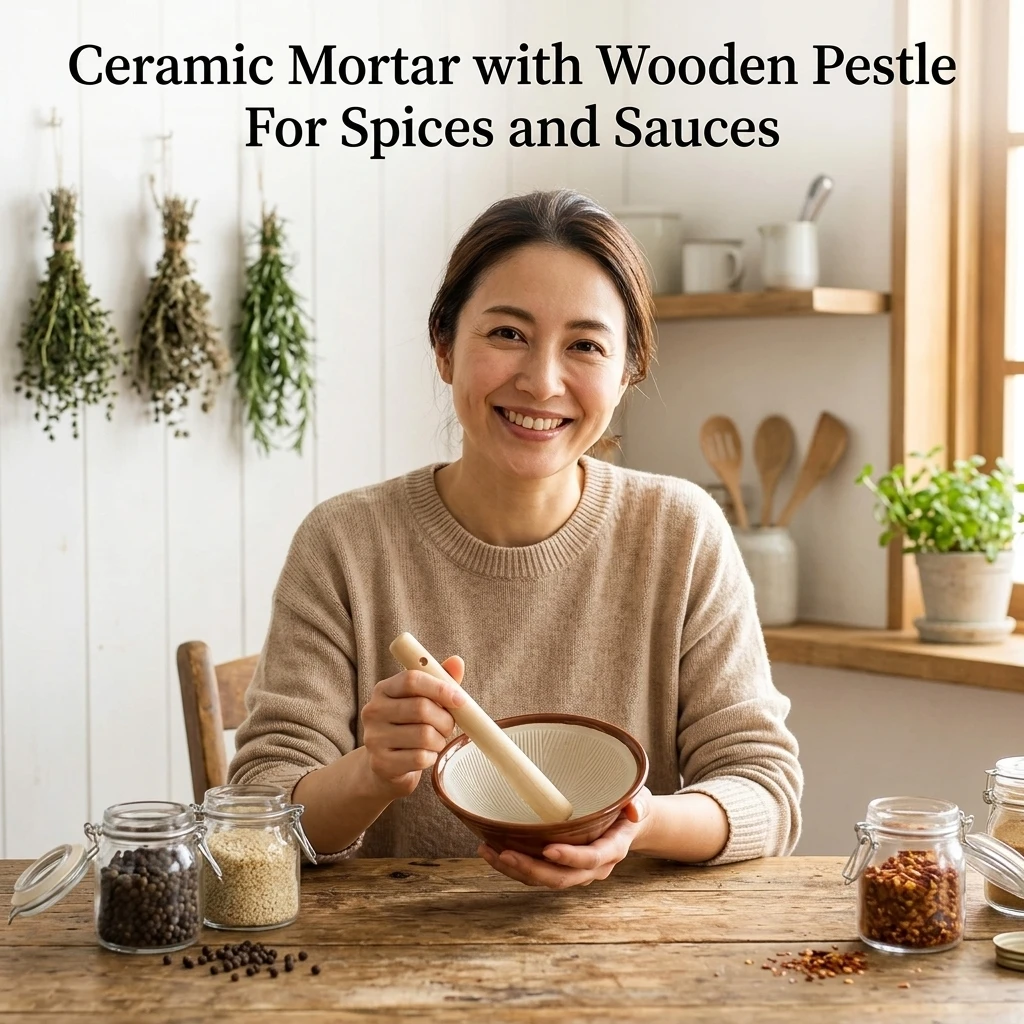 Mortar and Pestle Ceramic Manual Spice Grinder Crusher Bowl for Kitchen Garlic Herb Sesame Paste Traditional Tool Durable