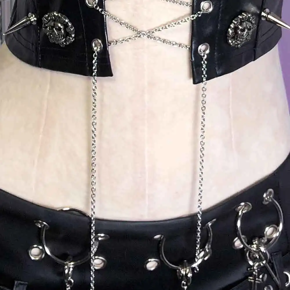 

DIY 90s Grunge Y2K Halter Camisole TOPS Chain Hand Made Skull E-Girls Eco Punk Rock Goth 2025 Emo Kawaii Gothic Tank