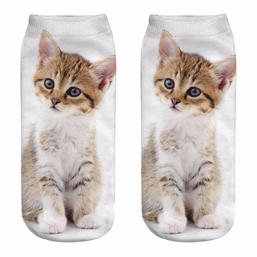 Unisex 3D impressão gatinho tornozelo meias, feminino engraçado animal meias, bonito dos desenhos animados gato meias, moda feminina, Dropship