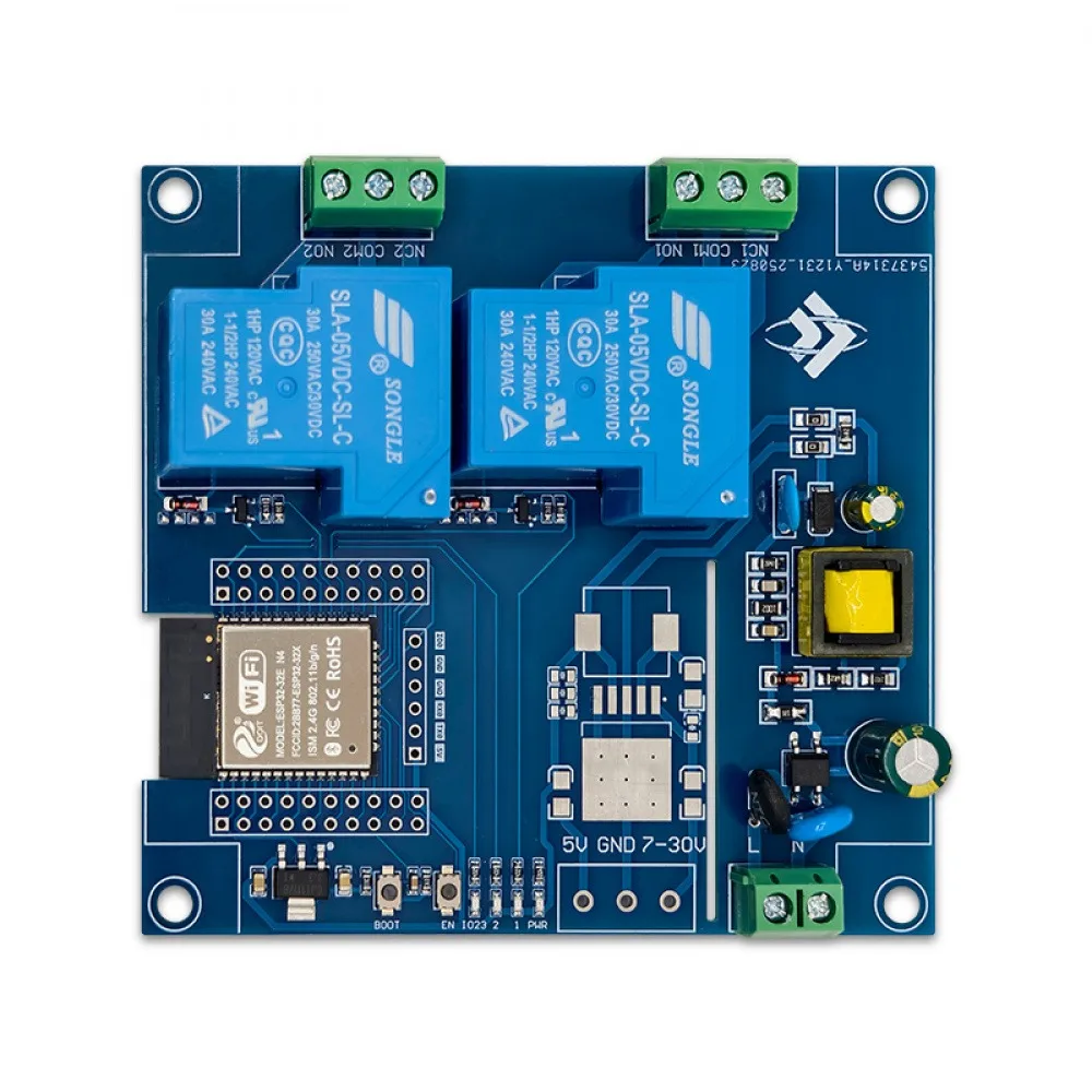 ESP32 Dual-channel 30A Relay Module Support Remote Control Blue-tooth WiFi Development Board AC220V Powered UART Pin Reserved