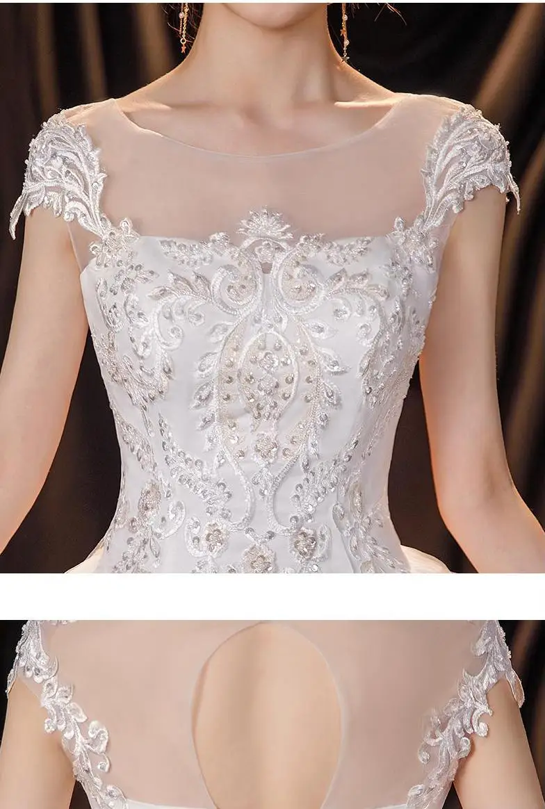 Vestidos de novia de tul marfil con cuello redondo, vestidos de novia blancos de talla grande, apliques largos, perlas, matrimonio, hecho a medida, baratos