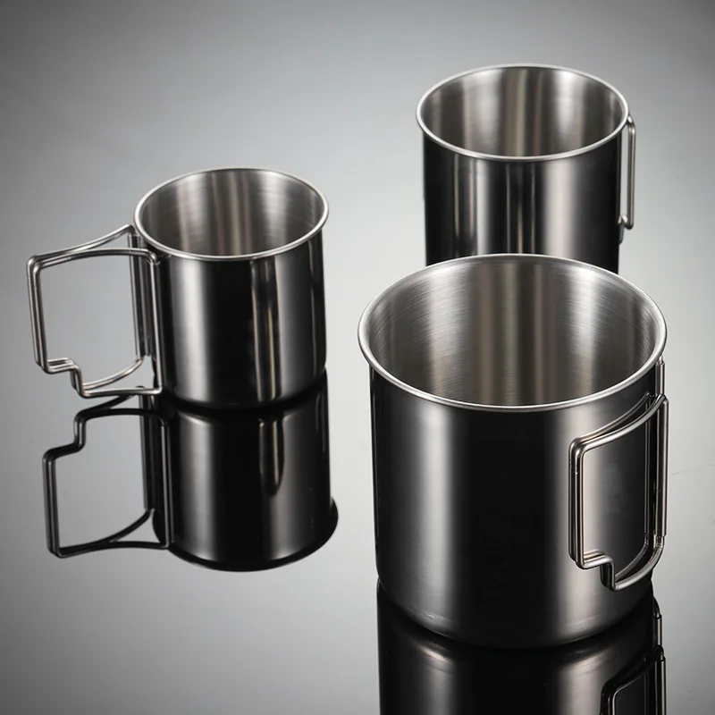 304 Stainless Steel Coffee Mug with Folding Handle Portable Outdoor Travel Camping Beer Mug Tea Water Cup Drinkware