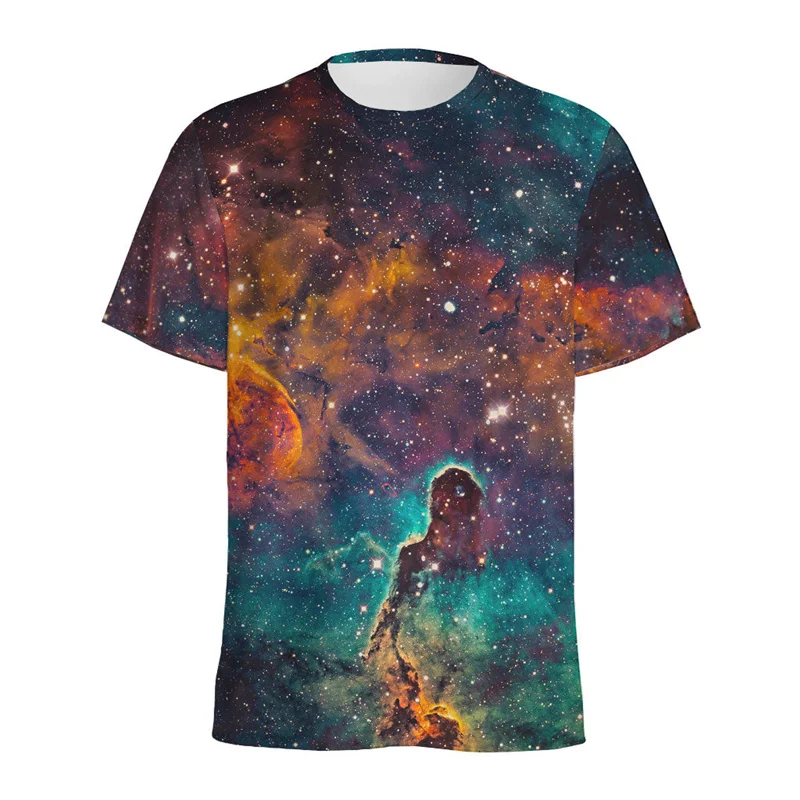 Colorful Galaxy Space Pattern T Shirt Men\'s Summer Round Neck Short Sleeve 3d Printed Starry Sky Tees Tops Street Loose T-Shirt