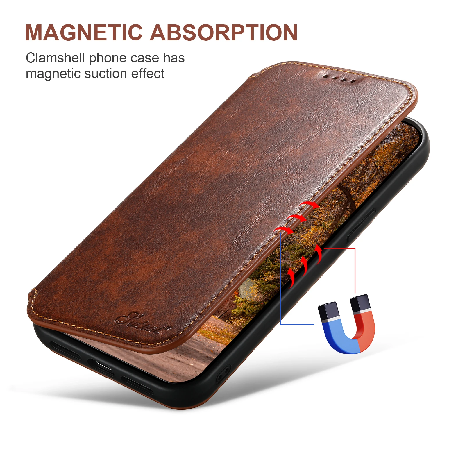 SUTENI Luxury Oil Wax Leather Magsafe Case for iPhone 16 Pro Max 12 13 Pro 14 15 Plus Wireless Charging Flip Cover Wallet Case