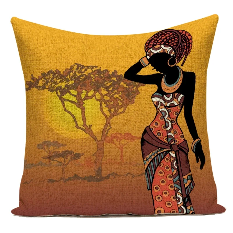 African Style Black Women Girl Lifestyle Polyester Cojines Decorativos Para Sofa Cushion Cover For Living Room Almofadas
