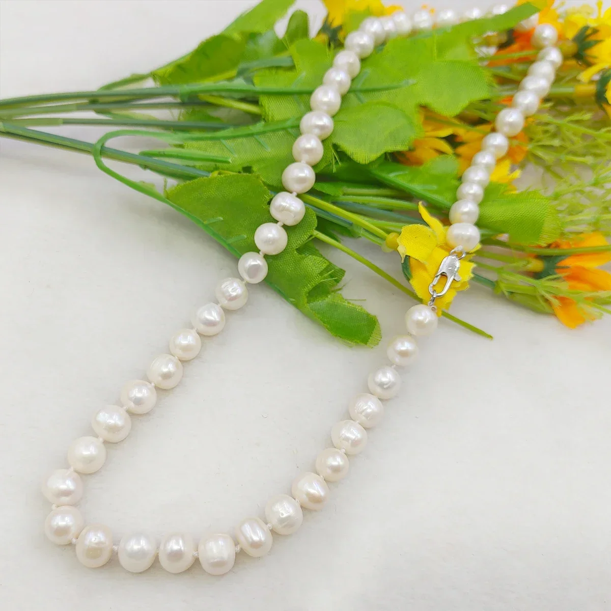 100% Natural Beads 6-7/7-8/8-9mm White Tahiti Pearl Necklace Near Round 17\'\'+Earrings DIY Jewelry Sets Gifts for Girl Women