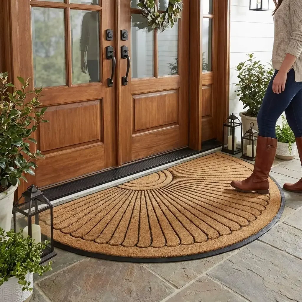Sunburst Half Round Coco Coir Doormat 36 * 72 Inch – Extra Large Non-Slip Rubber Backed Outdoor Entrance Mat for Front Door & Porch