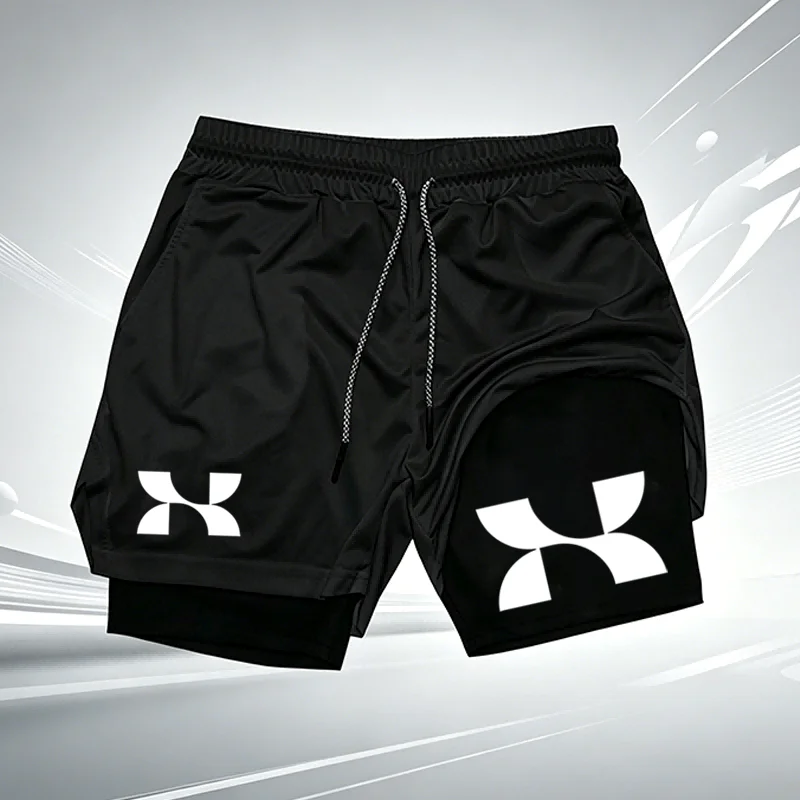 Men's 2-in-1 Running Shorts Quick Dry Workout Gym Shorts with Compression Liner and Logo Print Athletic Training Shorts wx214