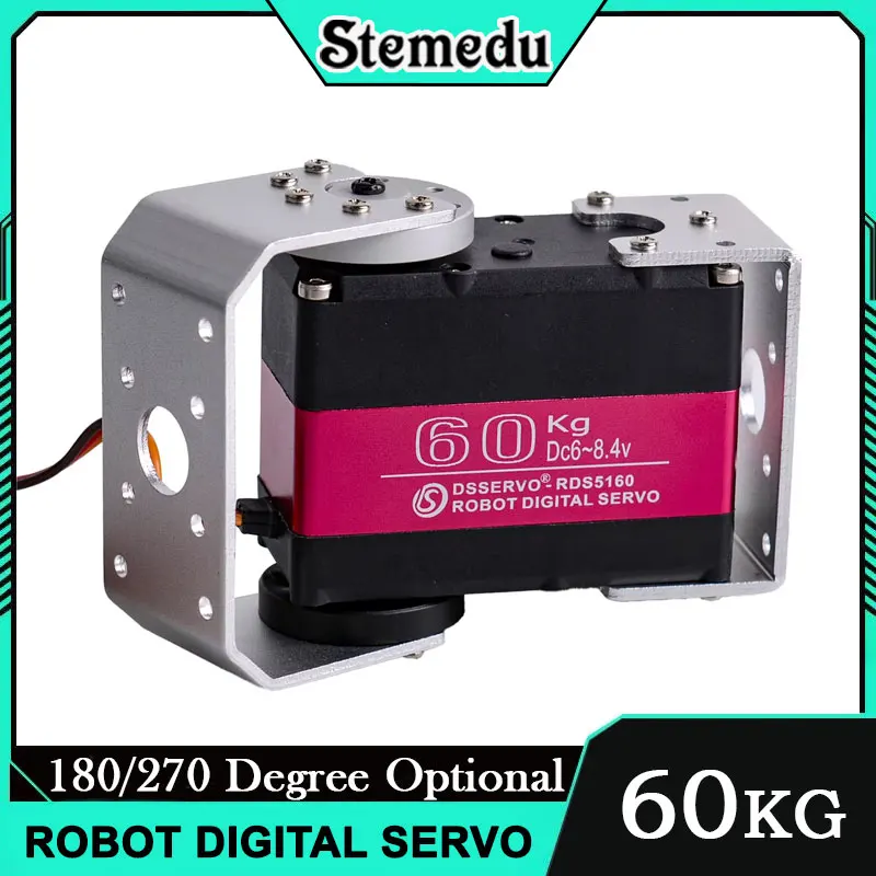 

RDS5160 Цифровой сервопривод робота 60 кг 270 ° Металлическая шестерня с высоким крутящим моментом 7,4 В, 18 т, сервопривод, рожок, U-образный кронштейн для DIY RC Car Drone Robotics