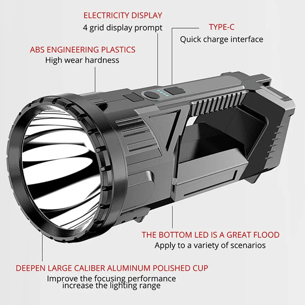 Powerful LED Searchlight Outdoor Multifunction USB Rechargeable Work Light LED Flashlight Long Range Camping Lantern