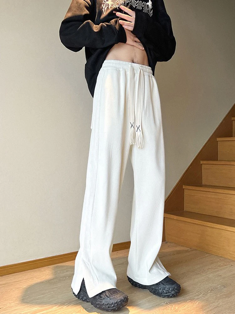 

Белые мужские повседневные брюки Cleanfit, весна-осень, американская уличная драпировка, расклешенные ноги, прямые брюки с деталями