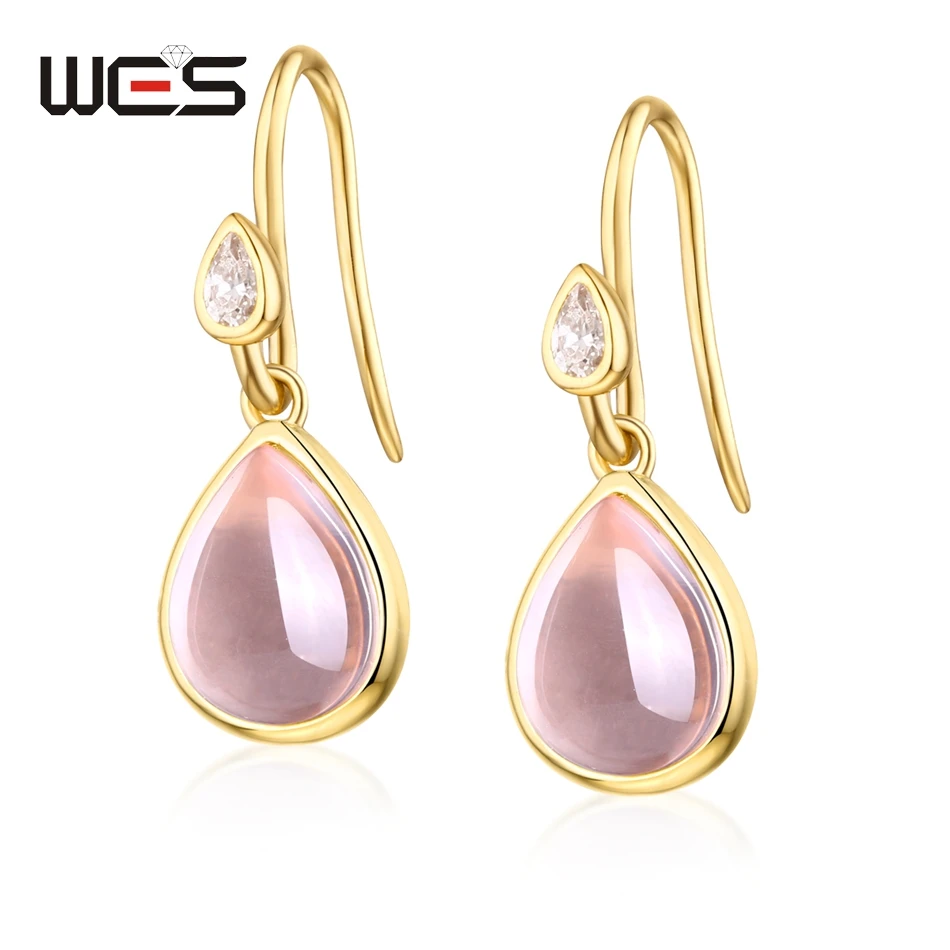 أقراط قطرة ماء من الفضة الإسترلينية للنساء ، عقيق طحلب طبيعي ، عقيق ، توباز ، كوارتز وردي ، هدايا خطبة عيد الميلاد #3