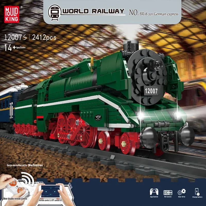 Mould King 12007S técnico RC BR18 201 juego de bloques de construcción de tren alemán Express juguetes de construcción adultos niños regalos