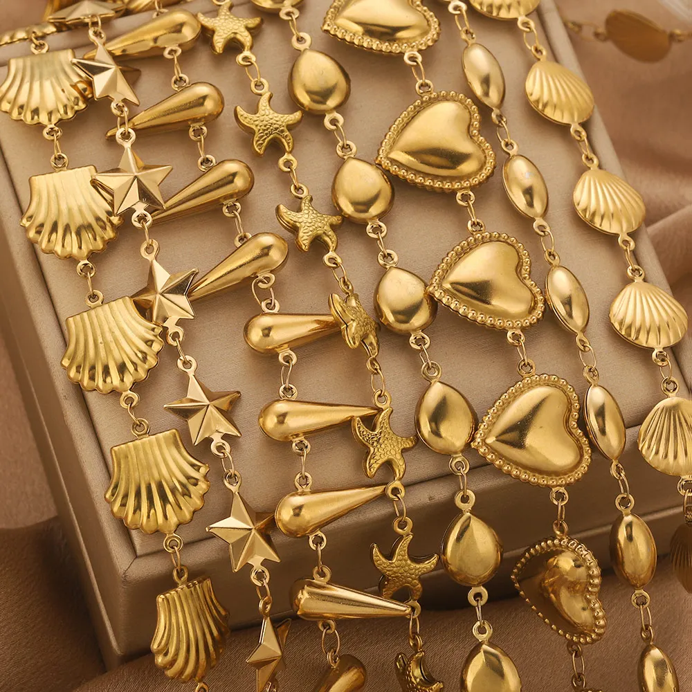 1m Stainless Steel Chains Hollow Heart Starfish Teardrop Gold-plated 18k DIY Necklace Bracelet Jewely Making Materials Wholesale