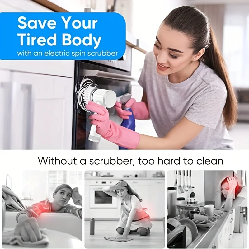 Electric Spin Scrubber, Electric Cleaning Brush 5-in-1 Handheld Kitchen Cleaner Cordless Spin Scrubber, Power Scrubber Bathroom