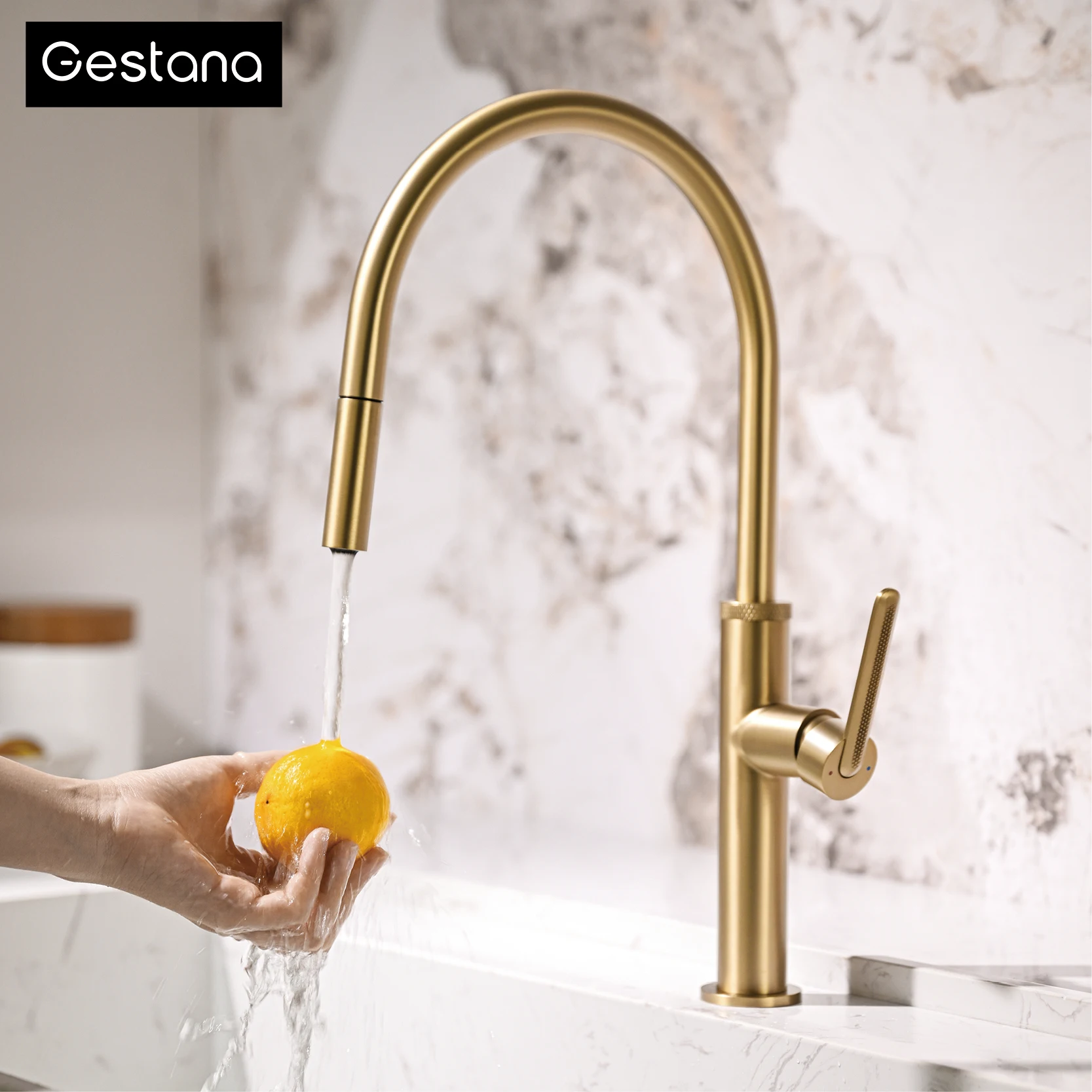 Minimalist Brushed Gold Kitchen sink faucet 304 Stainless Steel Hot Cold Water Pull Out One Hole Single Handle  Mixer Tap