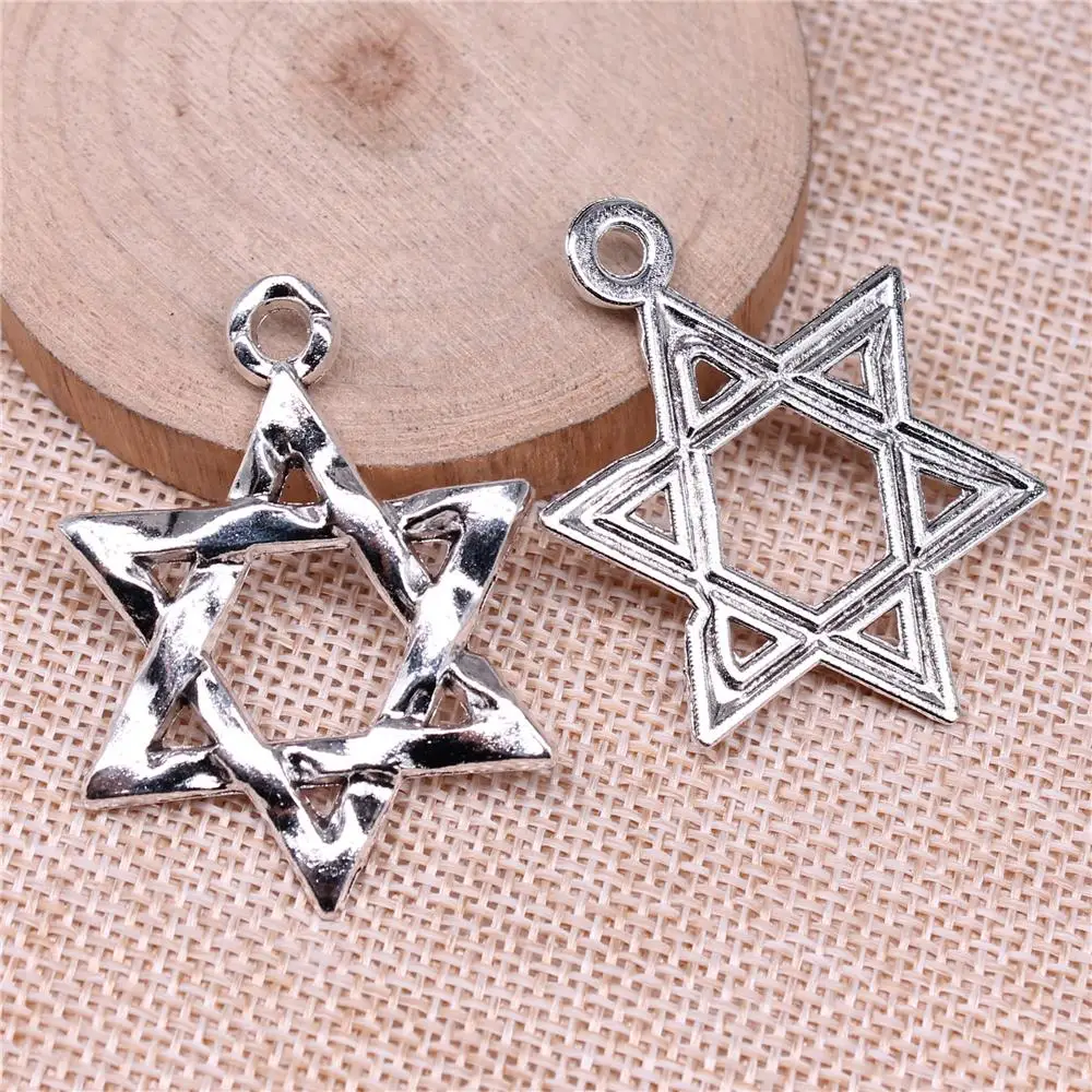 30pcs Charms Wholesale 45x38mm Star Of David Charms Wholesale DIY Jewelry Findings Antique Silver Color Alloy Pendant