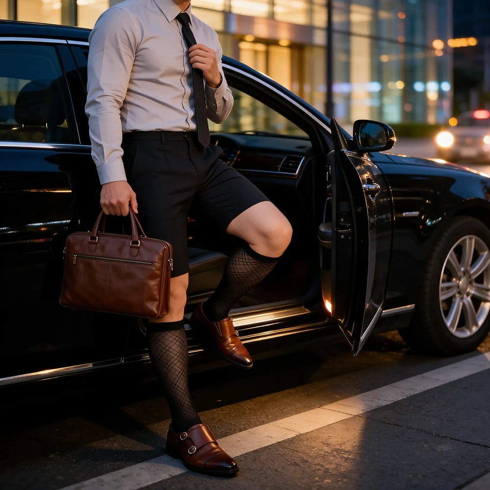 Men's Sheer Dress Socks Black Diamond Pattern Knee High Ultra Thin Nylon Silk Business Formal Breathable Elastic