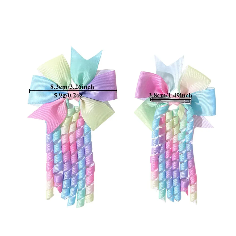 2 개/대 새로운 어린이 다채로운 헤어 클립 머리 장식 활 Tassel 헤어 액세서리 캔디... - 3